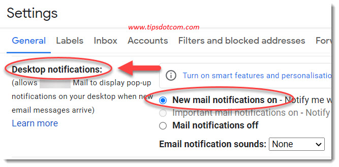 how to set gmail desktop notification
