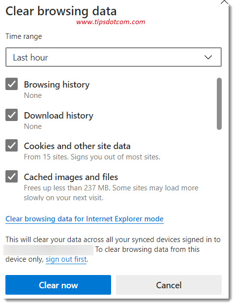 clear cache and cookies in microsoft edge