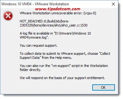 VMWare Workstation Unrecoverable Error 01